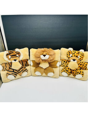 TWIE Cheetah, Lion, Tiger Plush Animal Pillow 12” Lot of 3 Angel Toy 1998